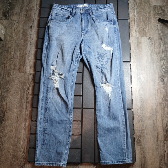 Broken Promises Other - Broken Promises Distressed Mens 32x29 Straight Blue Snake Cobra Rose Jeans JA128